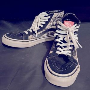 Black and white floral VANS